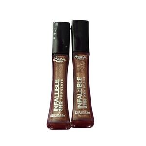L'Oreal Lip Gloss 0.21oz Dulce De Leche 825 Shimmer Infallible 8HR Pro Lot of 2